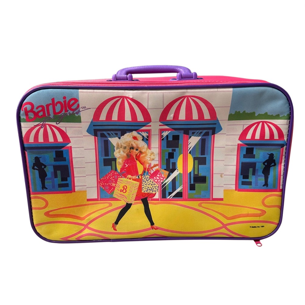 Vintage 1991 Barbie Doll Mattel Pink Suitcase ERO Industries Shopping Graphic